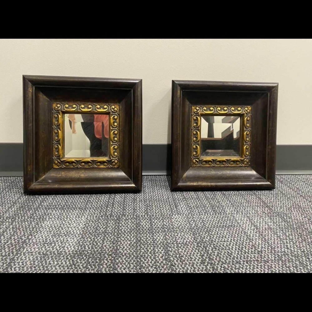Brand new set of 2 wood mirrors with gold detail, very sturdy and nice